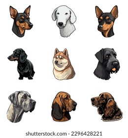 Dog Stickers Flat Icon Set Isolated On White Background