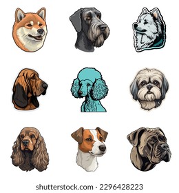 Dog Stickers Flat Icon Set Isolated On White Background