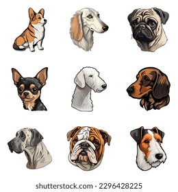 Dog Stickers Flat Icon Set Isolated On White Background