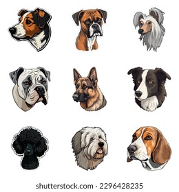 Dog Stickers Flat Icon Set Isolated On White Background
