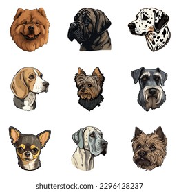 Dog Stickers Flat Icon Set Isolated On White Background