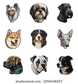 Dog Stickers Flat Icon Set Isolated On White Background