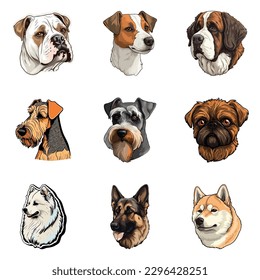 Dog Stickers Flat Icon Set Isolated On White Background