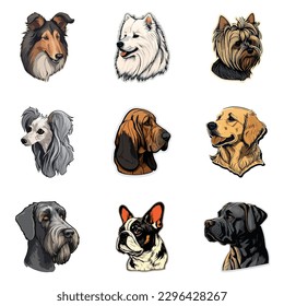 Dog Stickers Flat Icon Set Isolated On White Background
