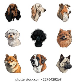 Dog Stickers Flat Icon Set Isolated On White Background