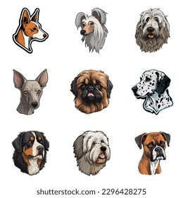 Dog Stickers Flat Icon Set Isolated On White Background