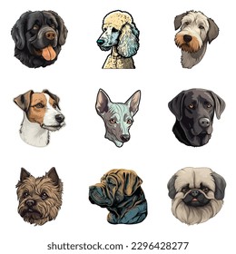 Dog Stickers Flat Icon Set Isolated On White Background