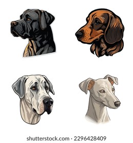 Dog Stickers Flat Icon Set Isolated On White Background