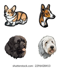 Dog Stickers Flat Icon Set Isolated On White Background svg