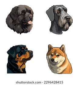 Dog Stickers Flat Icon Set Isolated On White Background