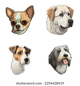 Dog Stickers Flat Icon Set Isolated On White Background