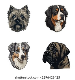 Dog Stickers Flat Icon Set Isolated On White Background