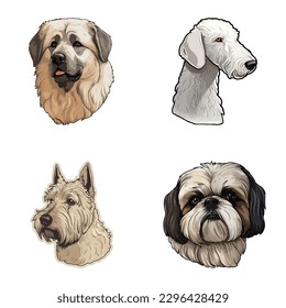 Dog Stickers Flat Icon Set Isolated On White Background