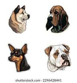 Dog Stickers Flat Icon Set Isolated On White Background