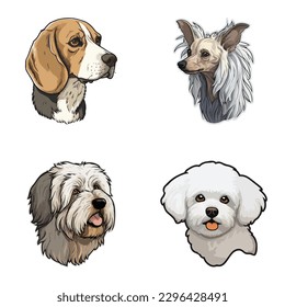 Dog Stickers Flat Icon Set Isolated On White Background