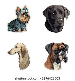 Dog Stickers Flat Icon Set Isolated On White Background