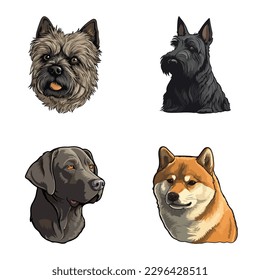 Dog Stickers Flat Icon Set Isolated On White Background