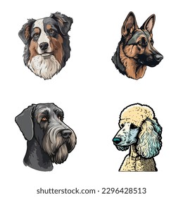 Dog Stickers Flat Icon Set Isolated On White Background