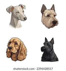 Dog Stickers Flat Icon Set Isolated On White Background