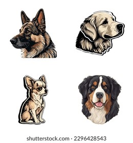 Dog Stickers Flat Icon Set Isolated On White Background