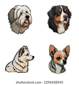 Dog Stickers Flat Icon Set Isolated On White Background