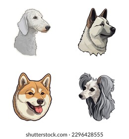 Dog Stickers Flat Icon Set Isolated On White Background