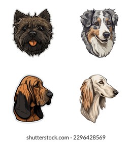 Dog Stickers Flat Icon Set Isolated On White Background