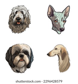 Dog Stickers Flat Icon Set Isolated On White Background