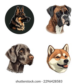 Dog Stickers Flat Icon Set Isolated On White Background