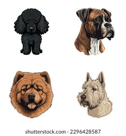 Dog Stickers Flat Icon Set Isolated On White Background