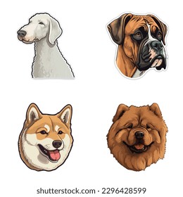 Dog Stickers Flat Icon Set Isolated On White Background