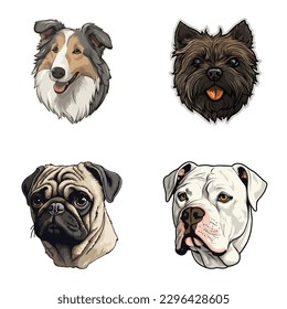 Dog Stickers Flat Icon Set Isolated On White Background