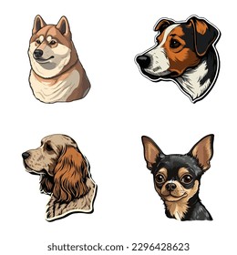 Dog Stickers Flat Icon Set Isolated On White Background