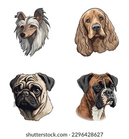 Dog Stickers Flat Icon Set Isolated On White Background