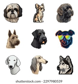 Dog Stickers Flat Icon Set Isolated On White Background