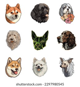 Dog Stickers Flat Icon Set Isolated On White Background