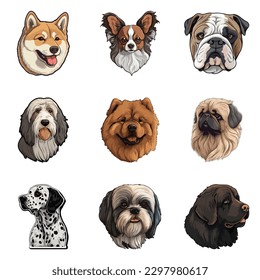 Dog Stickers Flat Icon Set Isolated On White Background