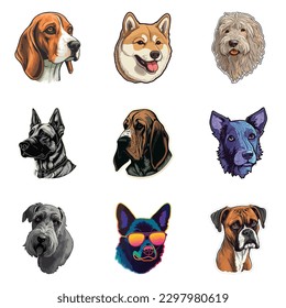 Dog Stickers Flat Icon Set Isolated On White Background