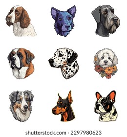 Dog Stickers Flat Icon Set Isolated On White Background