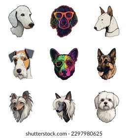 Dog Stickers Flat Icon Set Isolated On White Background