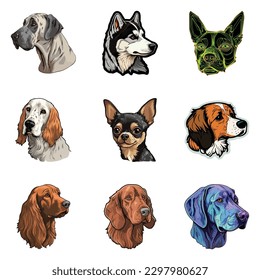 Dog Stickers Flat Icon Set Isolated On White Background