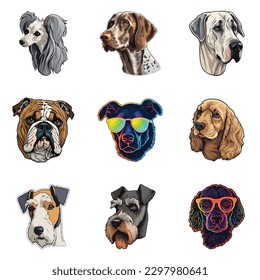 Dog Stickers Flat Icon Set Isolated On White Background