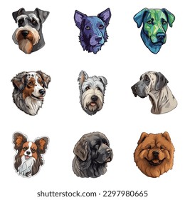 Dog Stickers Flat Icon Set Isolated On White Background