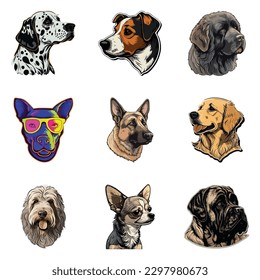 Dog Stickers Flat Icon Set Isolated On White Background