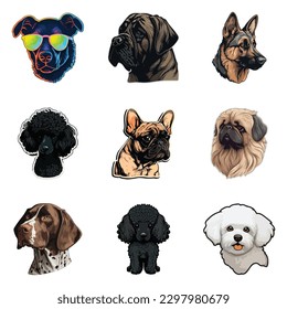 Dog Stickers Flat Icon Set Isolated On White Background