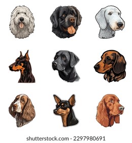 Dog Stickers Flat Icon Set Isolated On White Background