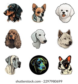 Dog Stickers Flat Icon Set Isolated On White Background