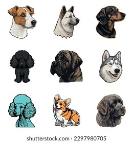 Dog Stickers Flat Icon Set Isolated On White Background