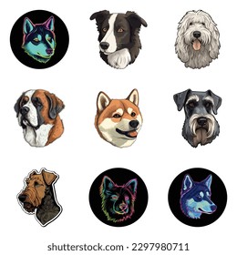 Dog Stickers Flat Icon Set Isolated On White Background