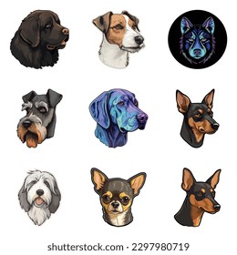 Dog Stickers Flat Icon Set Isolated On White Background